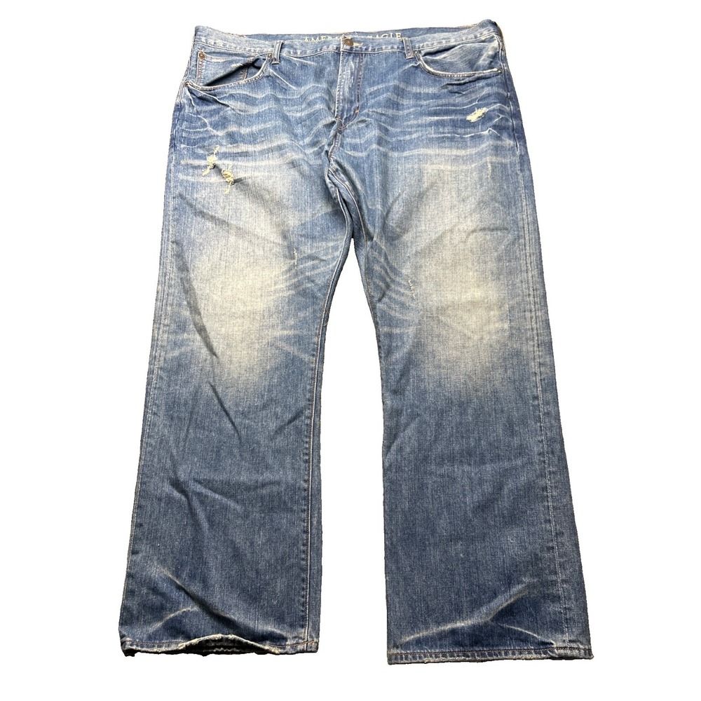 American Eagle Jeans Mens 46x32 Relaxed Straight Blue Distressed Denim